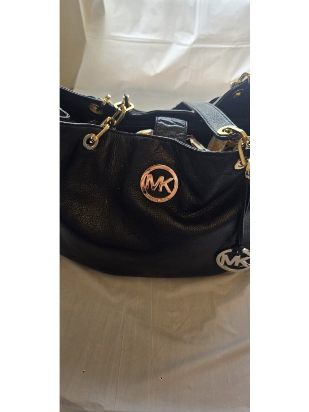 Michael Kors Large Black Pebbled Shoulder Bag MK Logo W/ Wallet - Picture 15 of 16